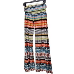 Om Gaia Tree Wide Leg Palazzo Pants Boho Geometric Smocked Waist Large Festival